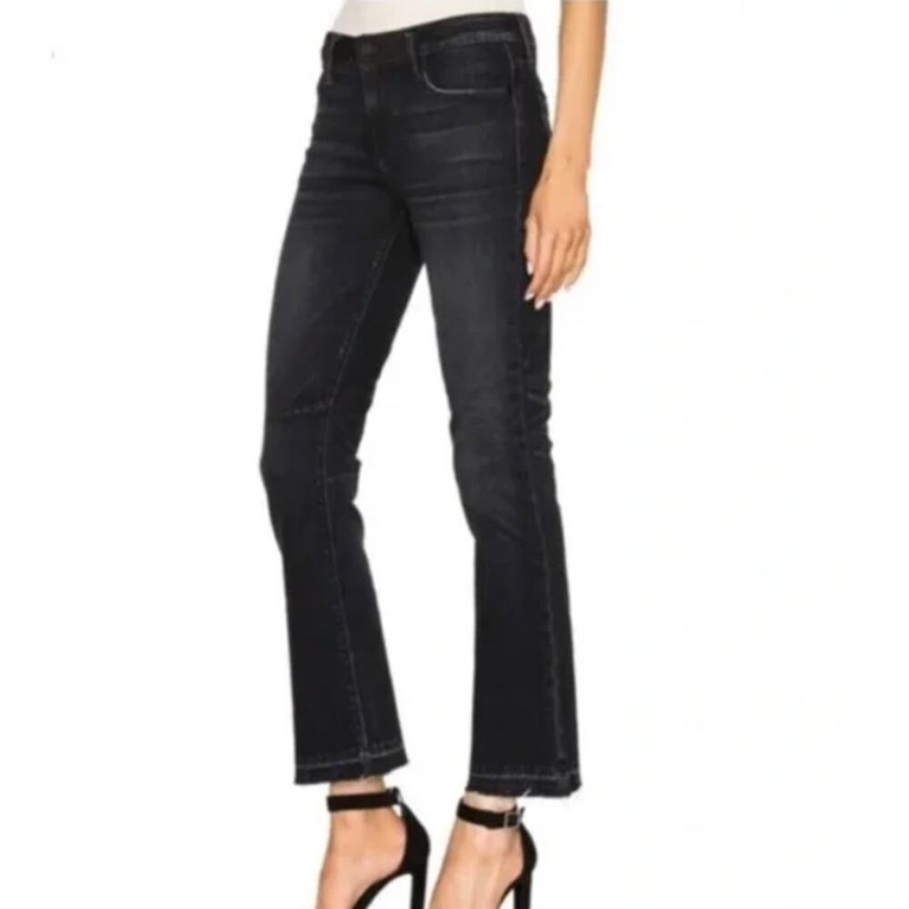 RTA dark navy black sparkle cotton velvet Kiki flare crop cropped jeans pants